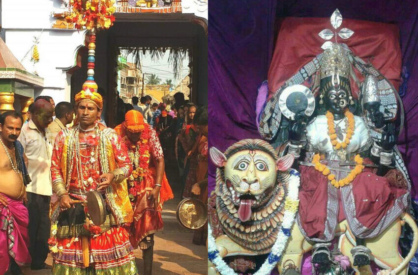  ମା ମଙ୍ଗଳା ଙ୍କ ସିଂହବାହିନୀ ବେଶ ଓ ପାଟୁଆ ନୃତ୍ୟ ଦେଖି ଭକ୍ତ ବିମୋହିତ ।